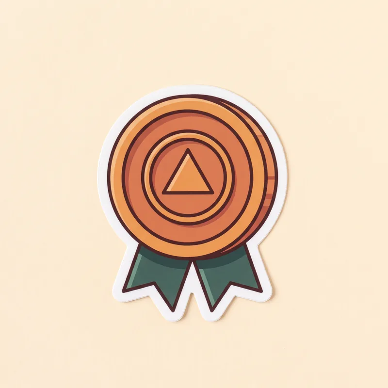 Sticker illustration of a round milestone medallion with a ribbon, representing a sobriety chip