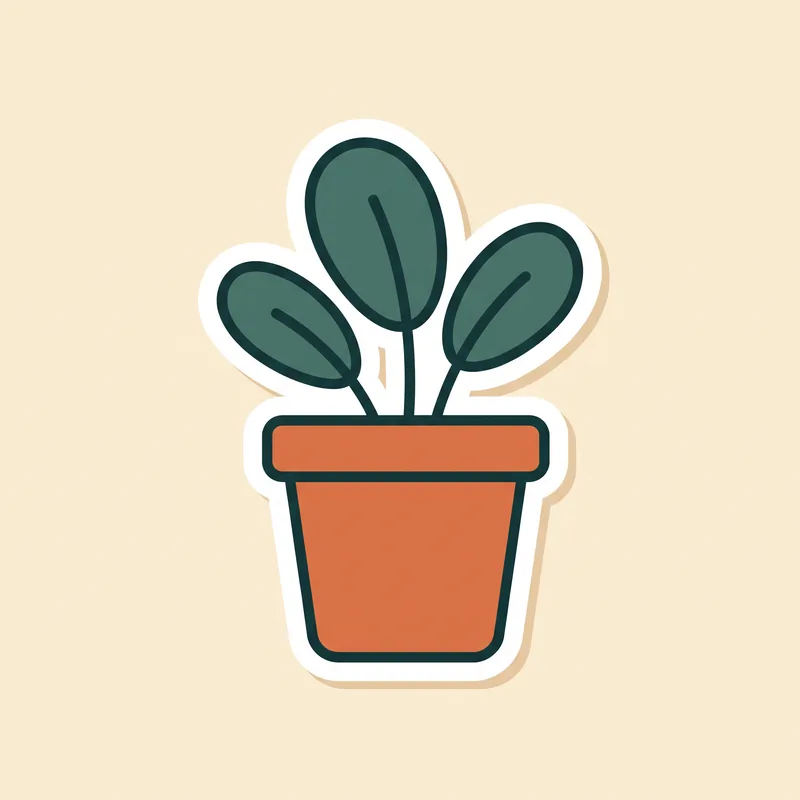 Sticker illustration of a small potted plant with three leaves